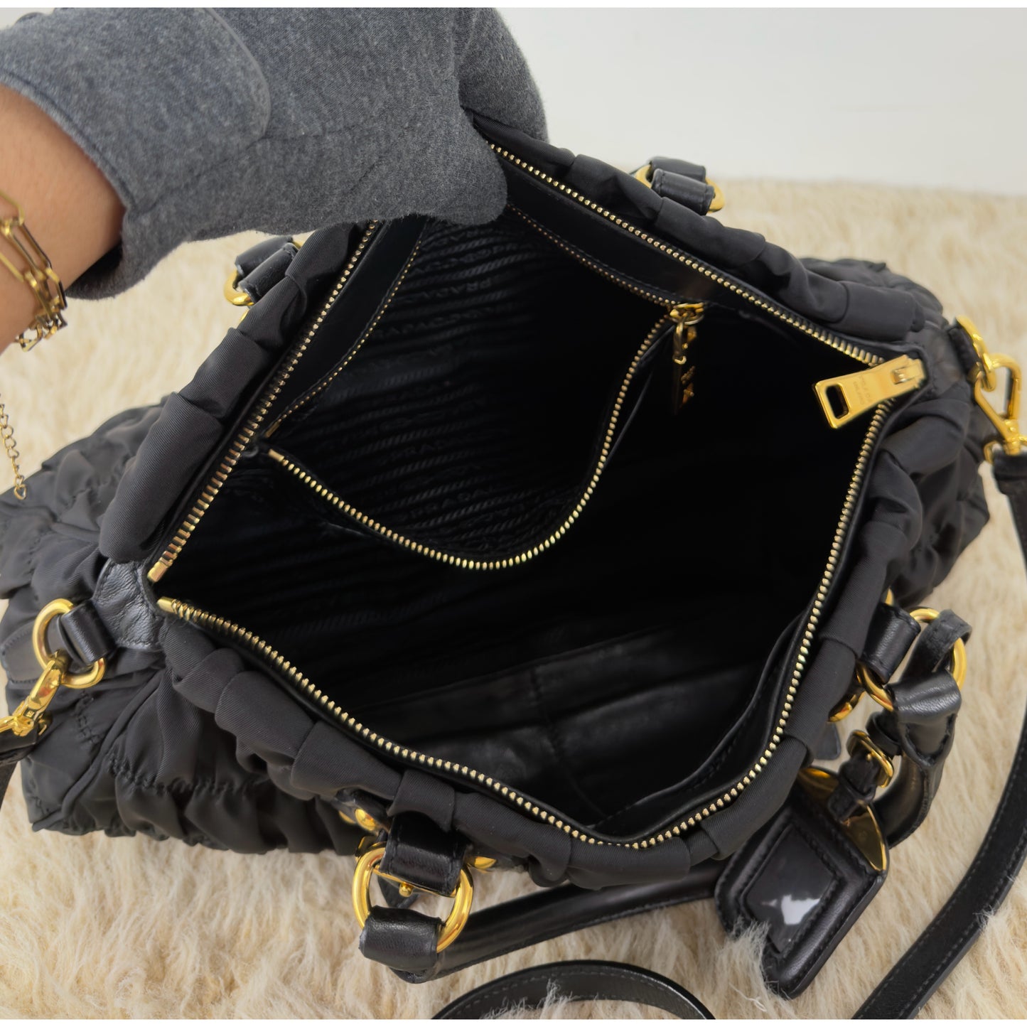 Prada Tessuto Gaufre Two Way Nylon Satchel Bag