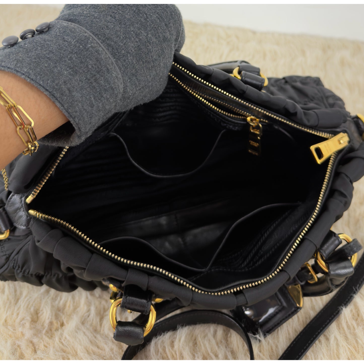 Prada Tessuto Gaufre Two Way Nylon Satchel Bag