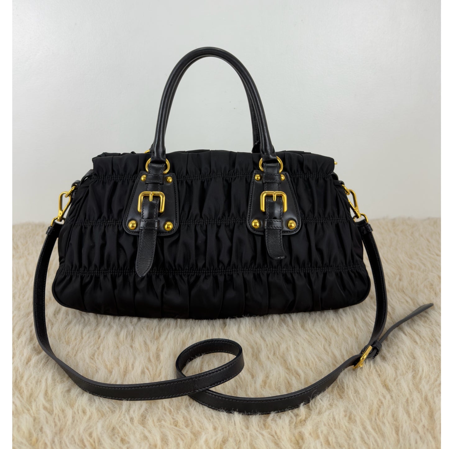 Prada Tessuto Gaufre Two Way Nylon Satchel Bag