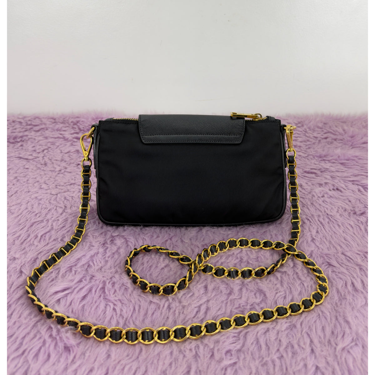 Prada Tessuto Nylon Saffiano Leather Chain Crossbody