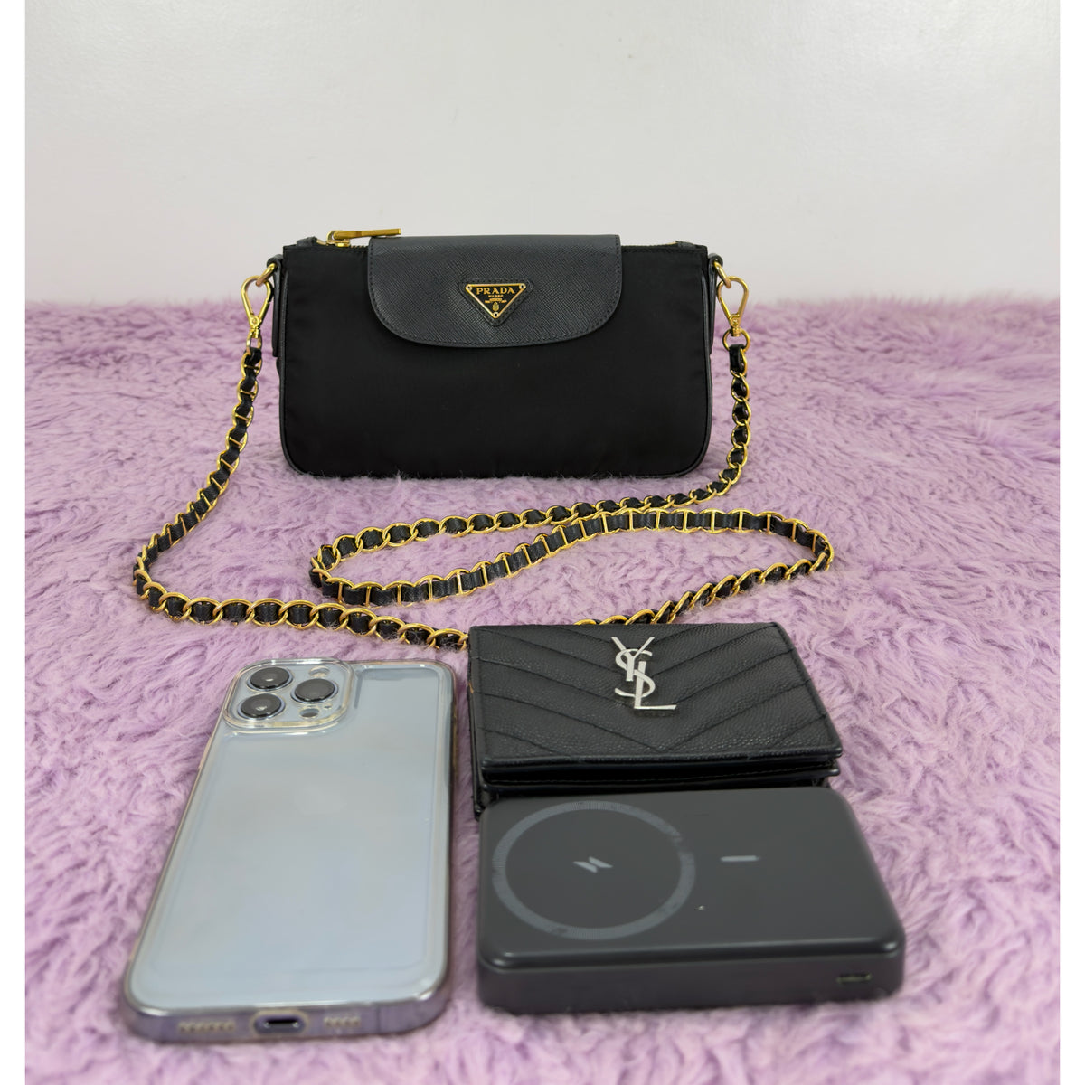 Prada Tessuto Nylon Saffiano Leather Chain Crossbody