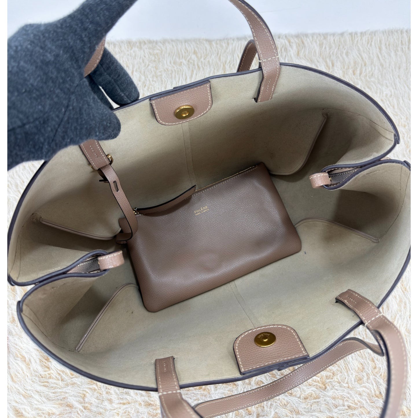 Polène Textured Calfskin Cyme Large Tote Root