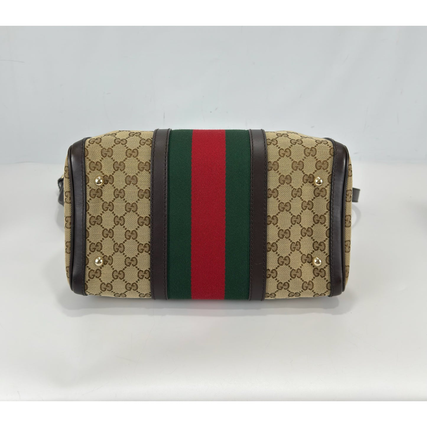 Gucci Brown Monogram Canvas Web Boston Bag