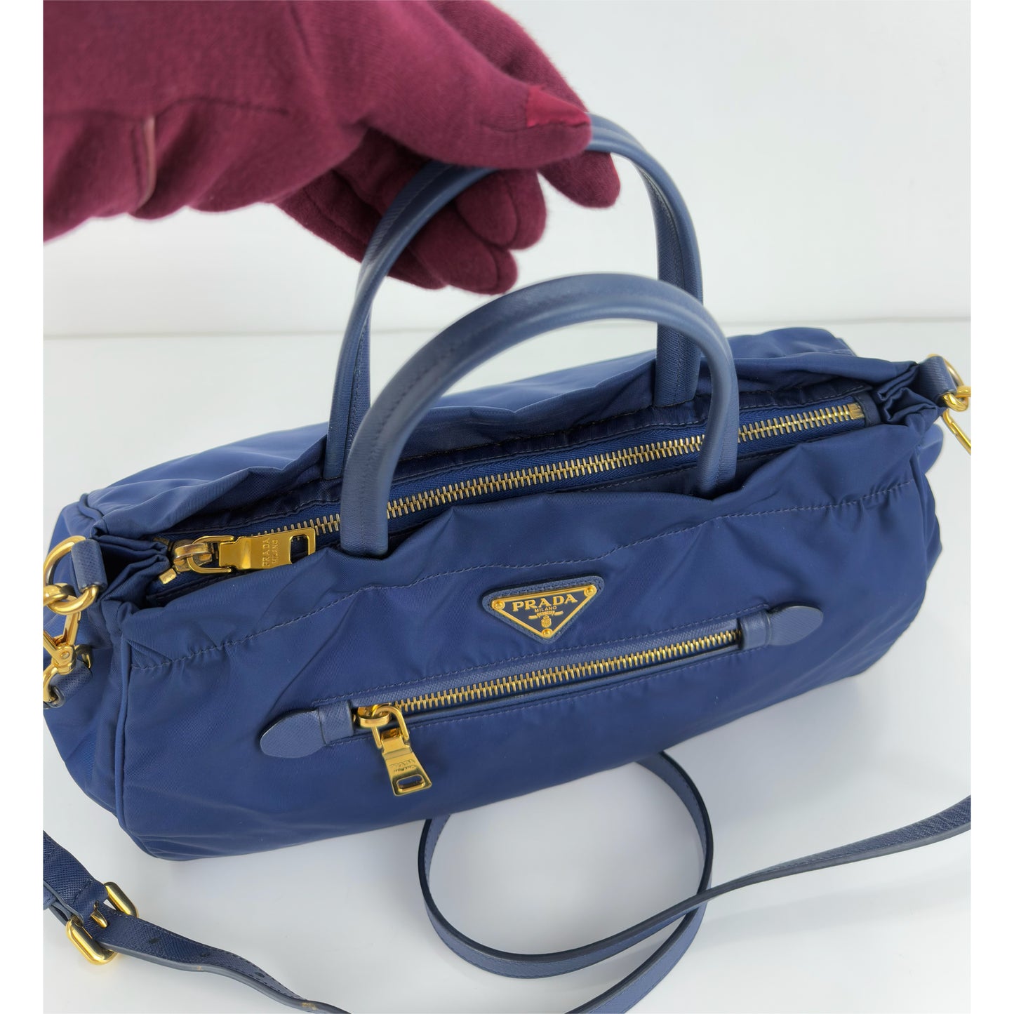 Prada Zip Convertible Tote Tessuto/Saffiano Blue