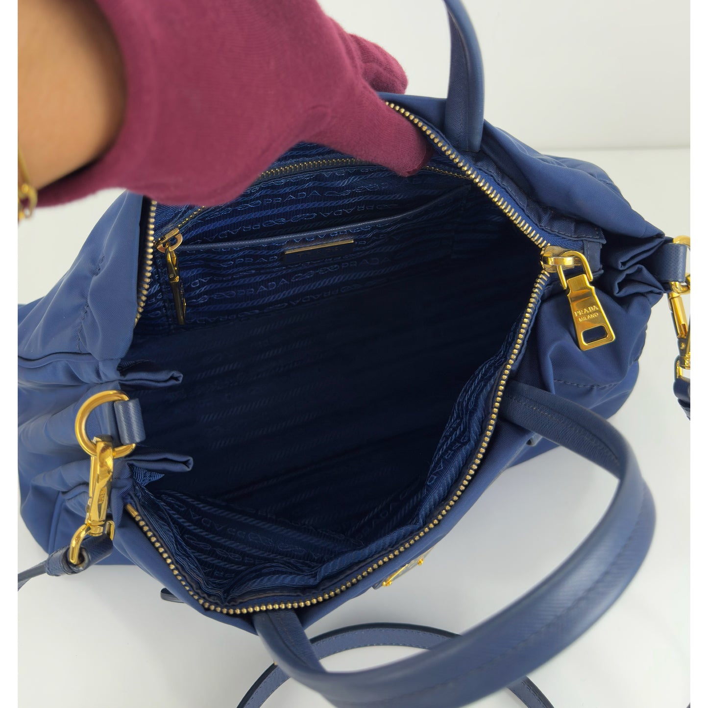 Prada Zip Convertible Tote Tessuto/Saffiano Blue
