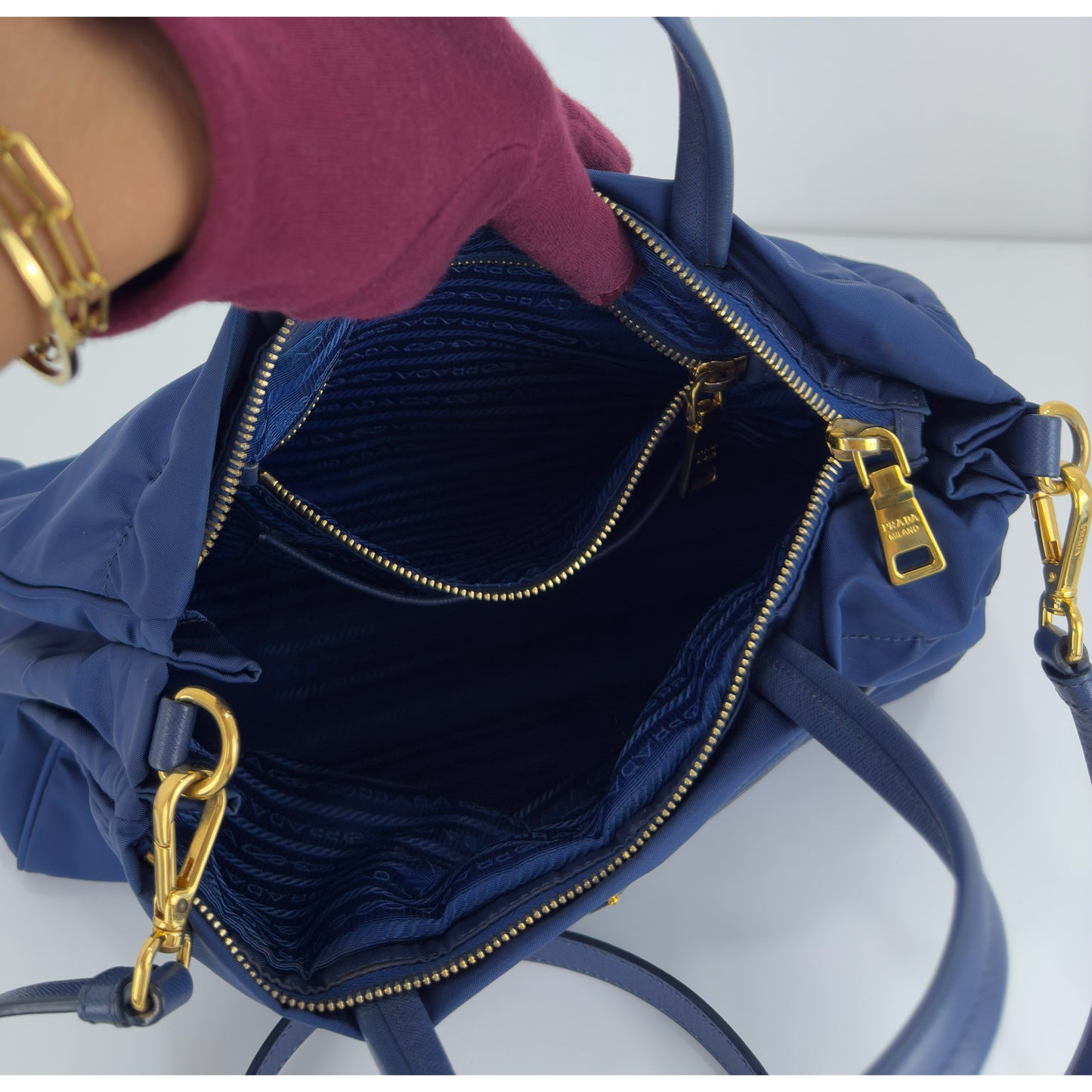 Prada Zip Convertible Tote Tessuto/Saffiano Blue