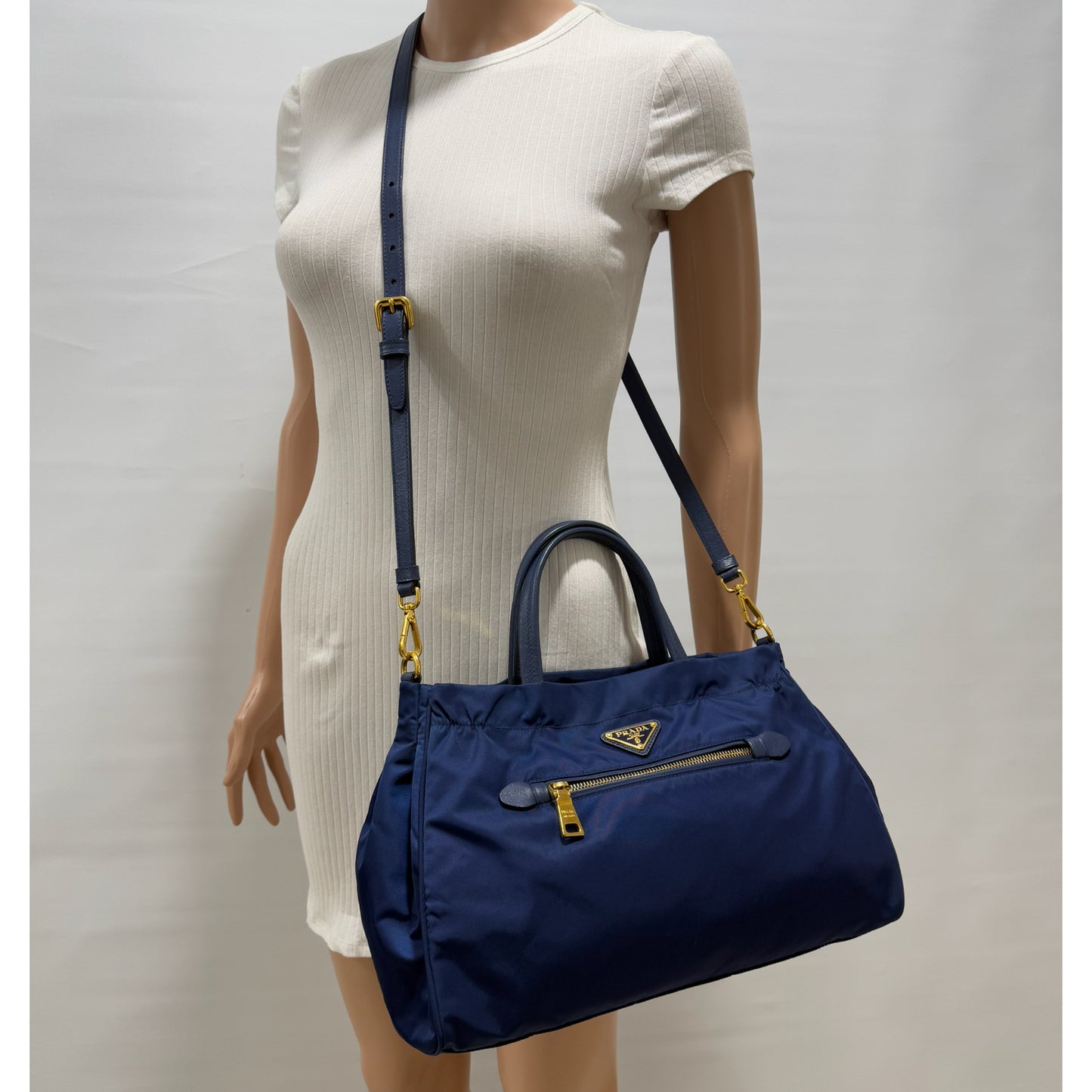 Prada Zip Convertible Tote Tessuto/Saffiano Blue