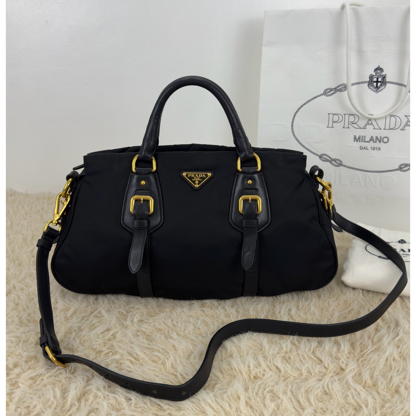 Prada Tessuto Nylon and Leather Bauletto Bag