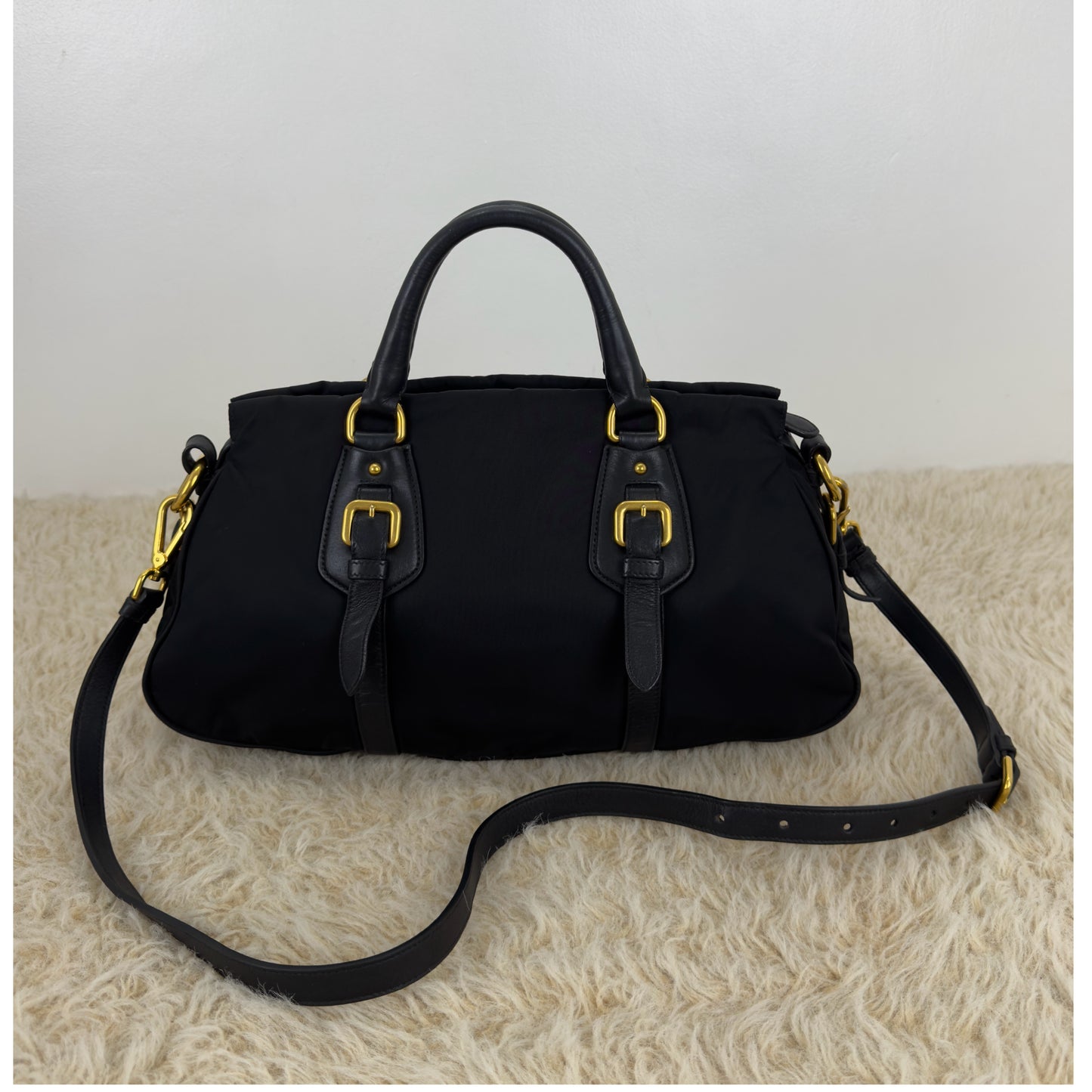 Prada Tessuto Nylon and Leather Bauletto Bag
