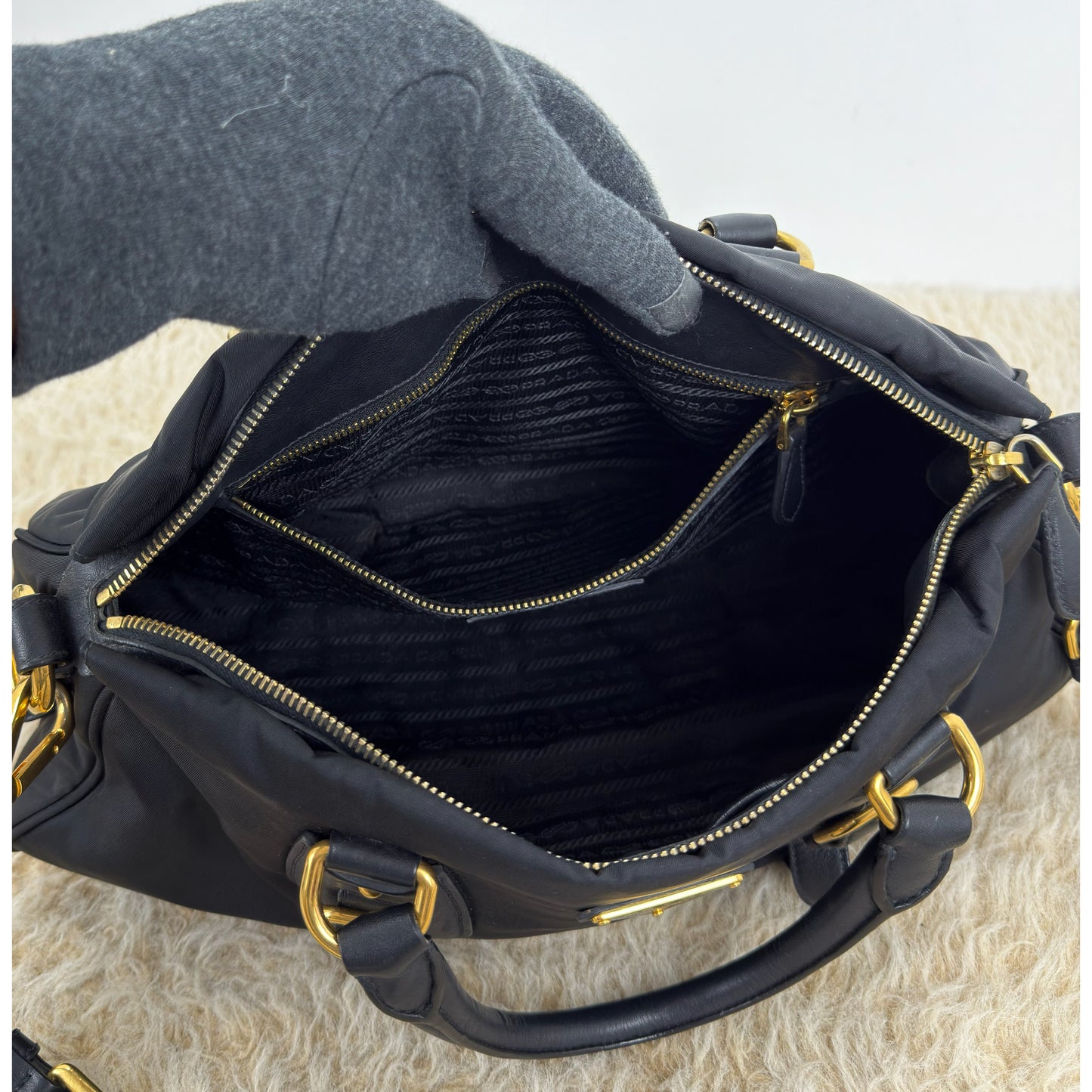 Prada Tessuto Nylon and Leather Bauletto Bag