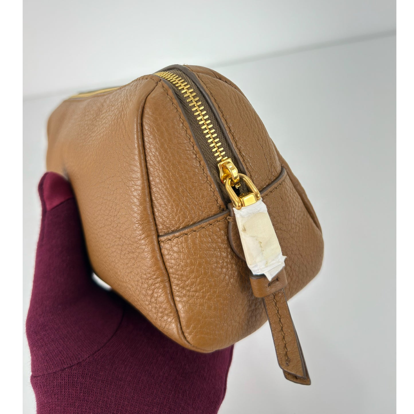 Prada Vitello Daino Canella Brown Leather Cosmetic Pouch