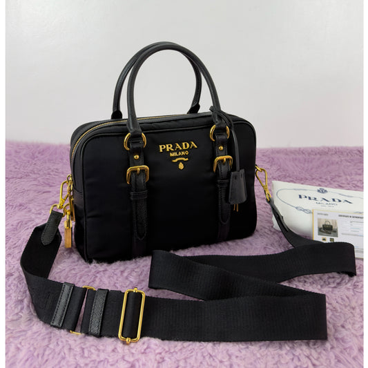 Prada Tessuto Nylon Saffiano Bauletto Bag