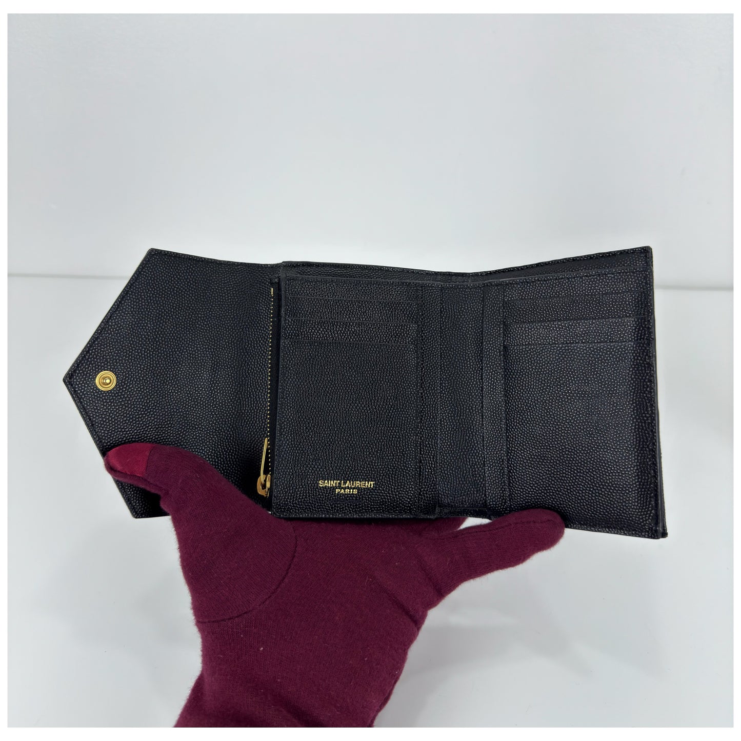 Saint Laurent Cassandre Matelassé Compact Tri-Fold Wallet