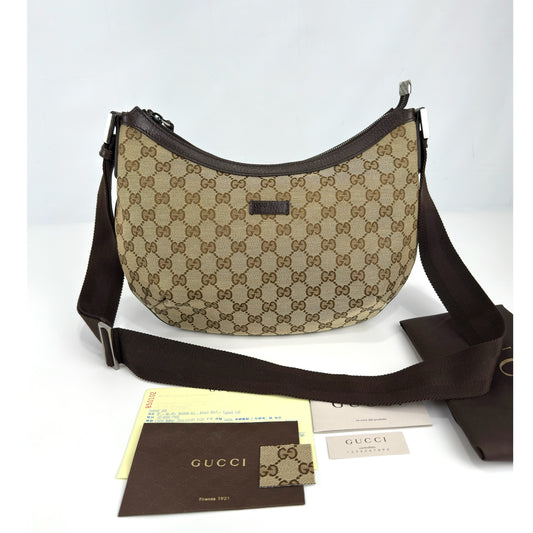 Gucci Monogram Medium Half Moon Hobo Dark Brown