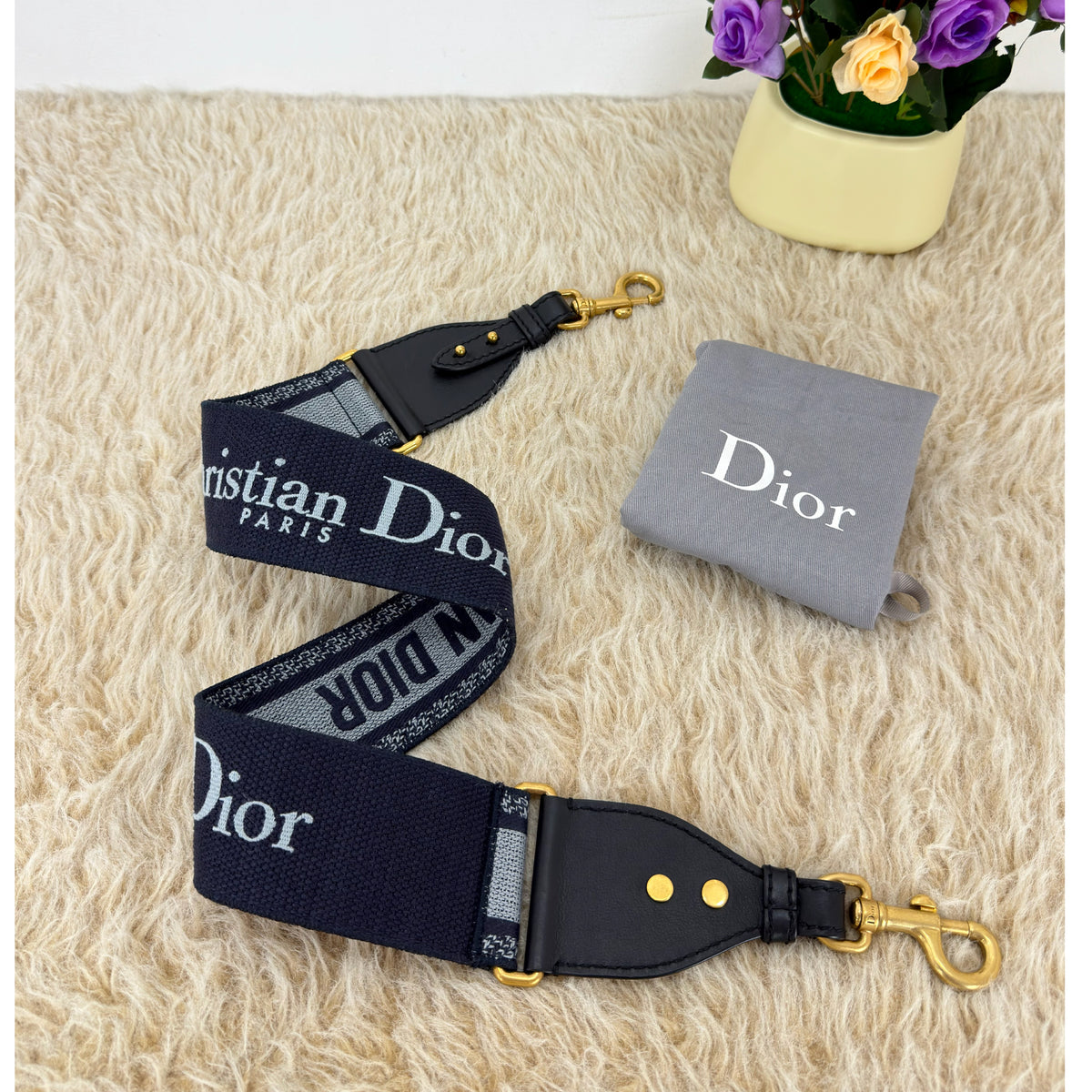 Christian Dior CD Embroidered Canvas Bag Strap Reversible