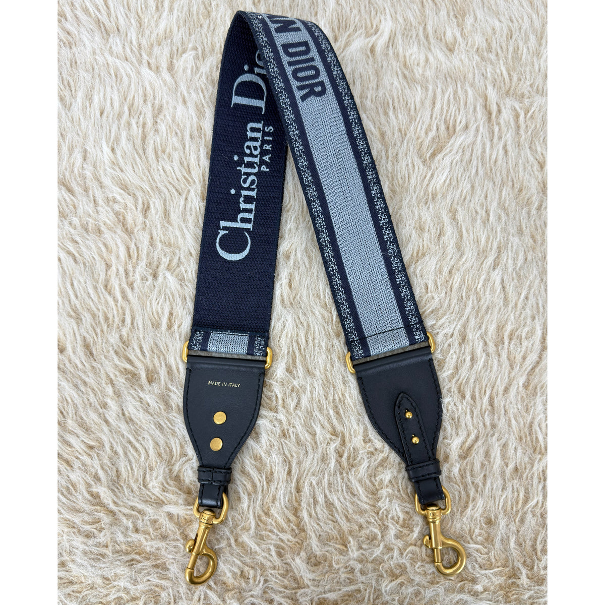 Christian Dior CD Embroidered Canvas Bag Strap Reversible