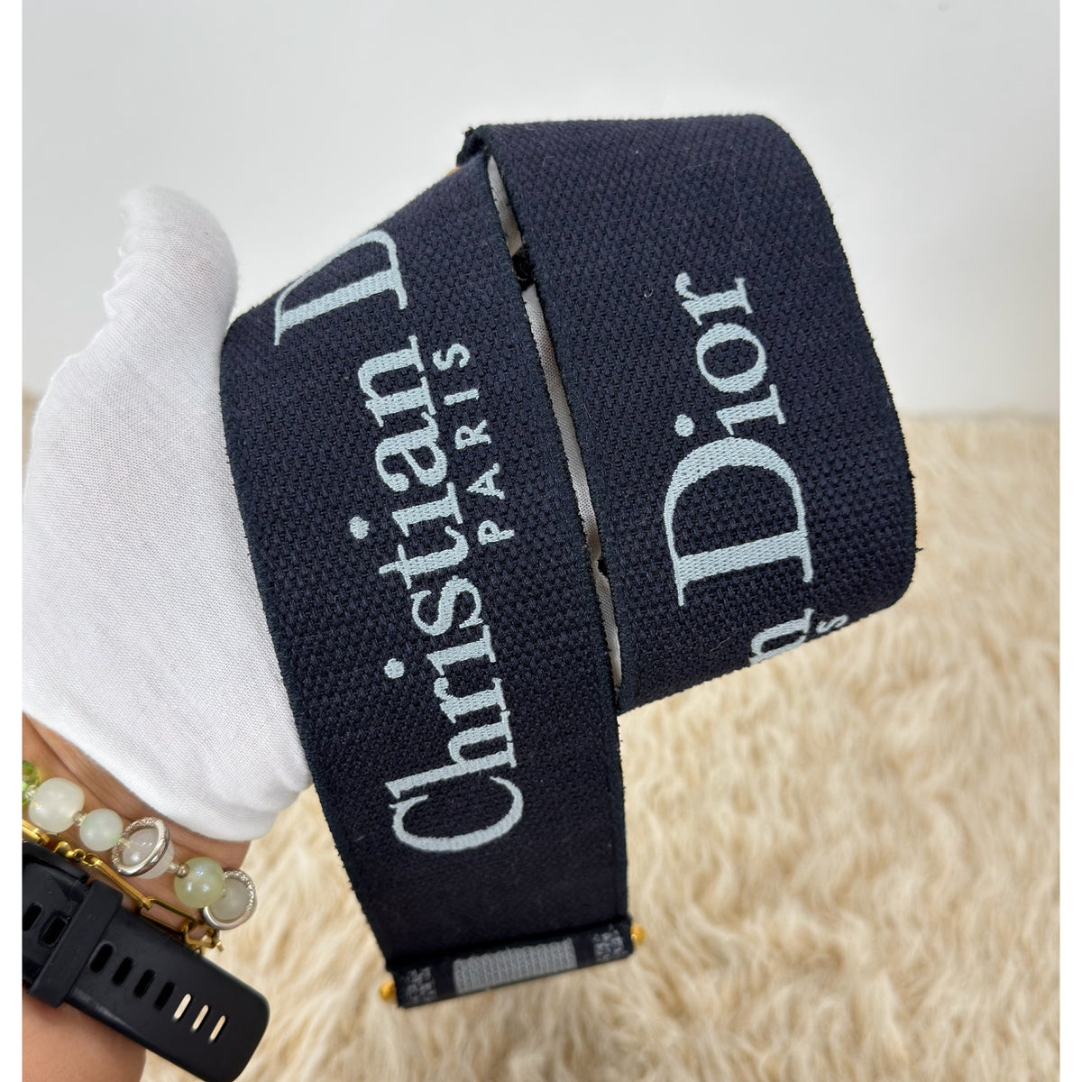 Christian Dior CD Embroidered Canvas Bag Strap Reversible