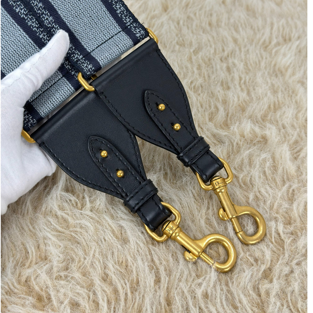Christian Dior CD Embroidered Canvas Bag Strap Reversible