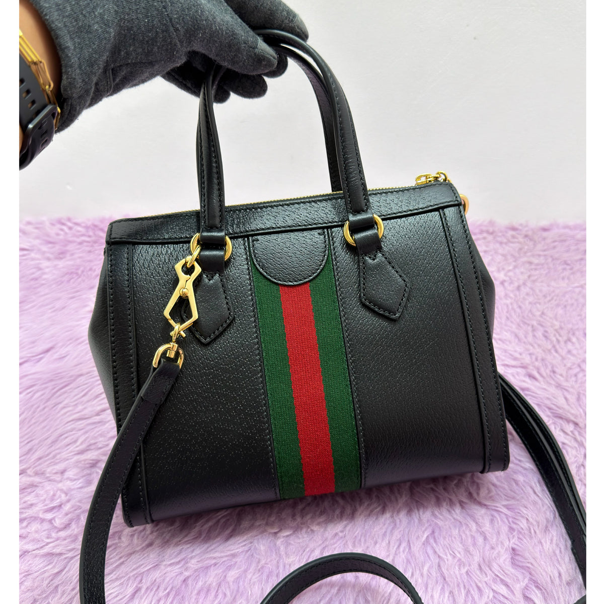Gucci GG Calfskin Web Ophidia Small Tote Bag