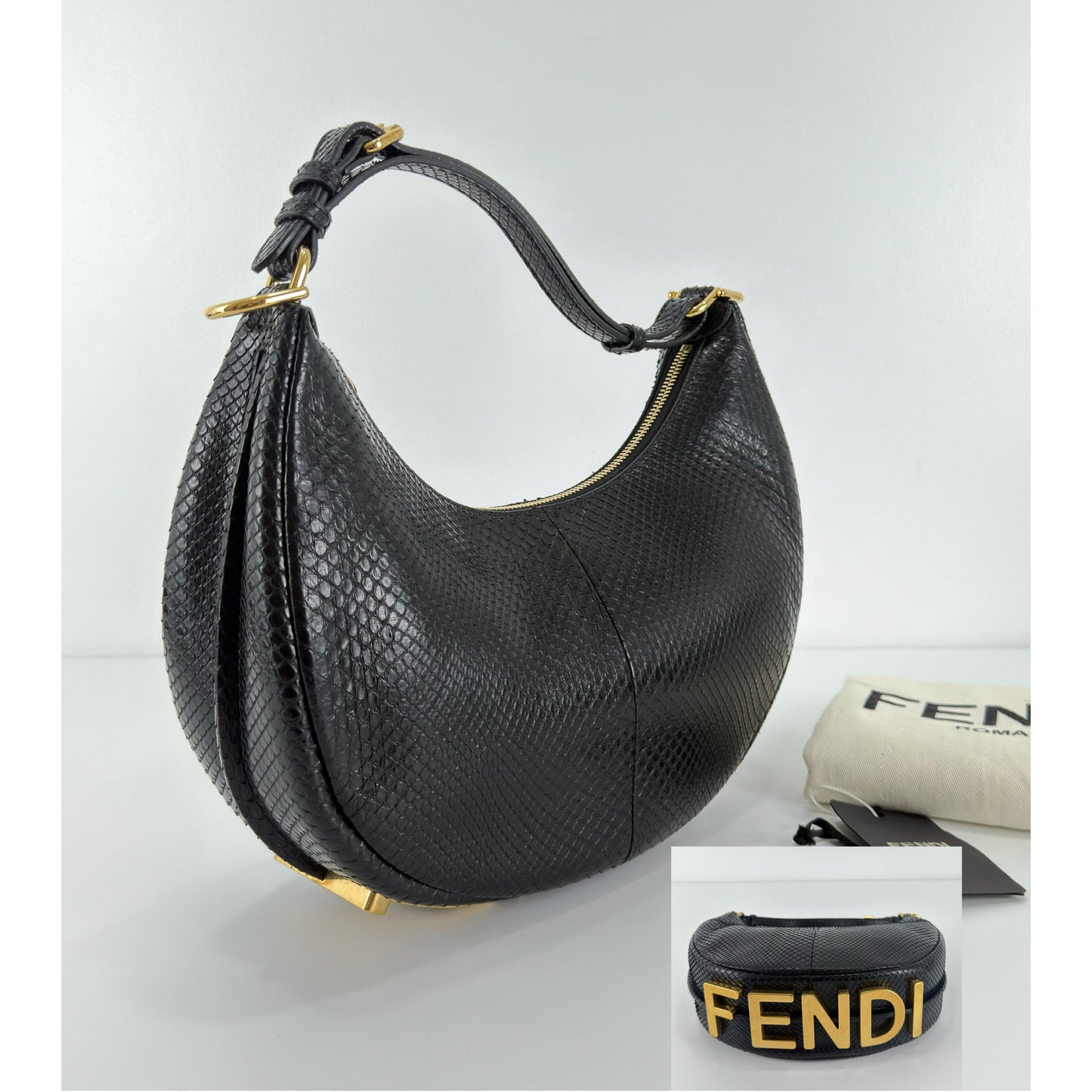 FENDI Black Phyton Fendigraphy Hobo Medium
