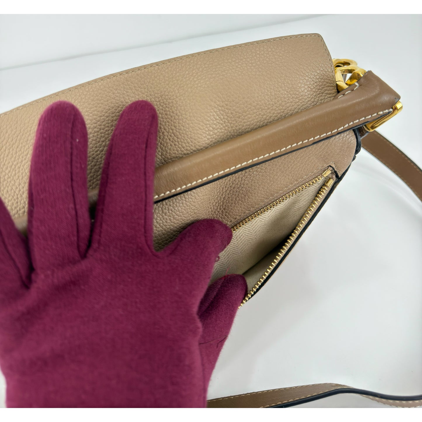 Loewe Grained Calfskin Small Puzzle Bag In Sand And Mink