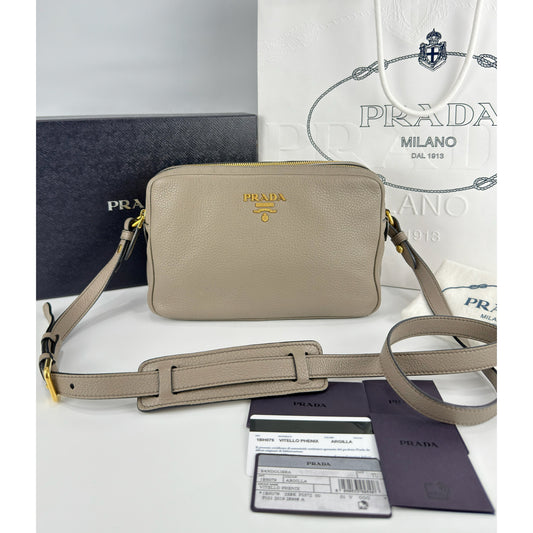 Prada Vitello Phenix Camera Bag Argilla Double Zip