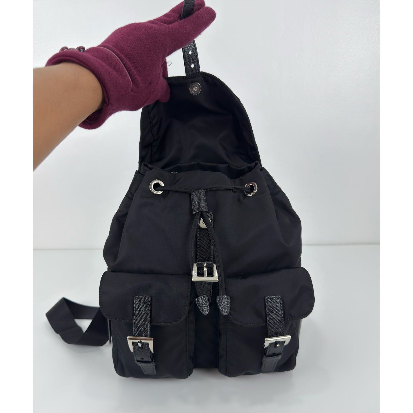 Prada Enamel Triangle Logo Re-Nylon Small Backpack