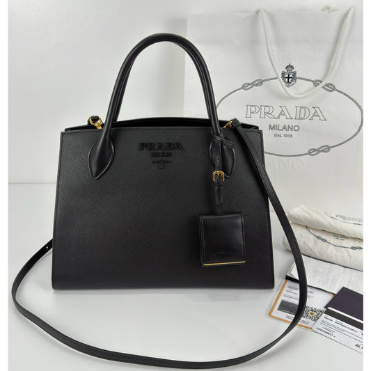 Prada Monochrome Medium Saffiano Leather Black Bag