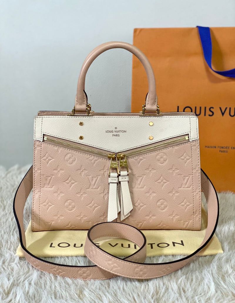 LOUIS VUITTON Beige Rose Cream Monogram Empreinte Leather Sully PM Bag